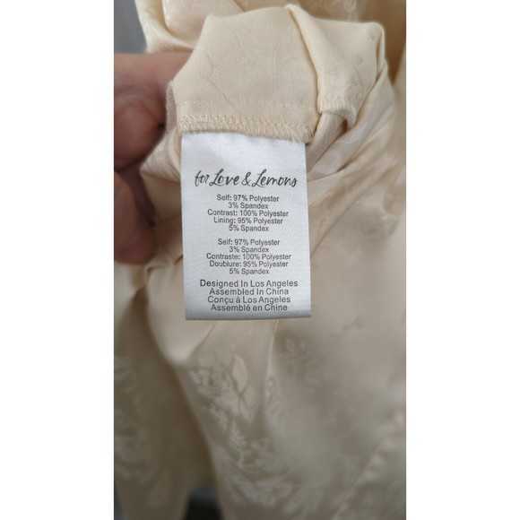 For Love & Lemons Cream Square Neck Wedding Dress Puff Sleeve Brocade Cottage XS - Picture 8 of 8